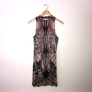 Patterned High Neck Dress w/Back Cut-Out